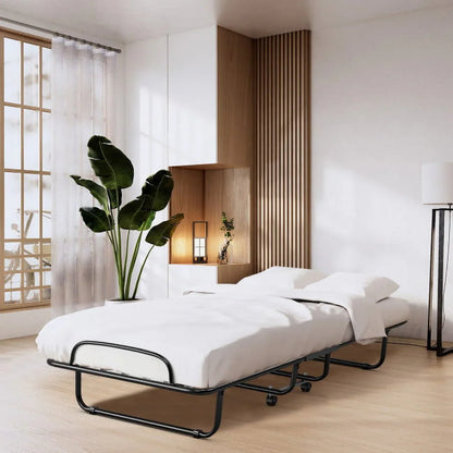 2026 NEW 75" x 31" x 13" Folding Bed with Mattress, Rollaway Bed Metal Frame on Wheels, Portable Foldable Guest Bed for Adults, Cot Size Fold up Bed with Memory Foam Mattress