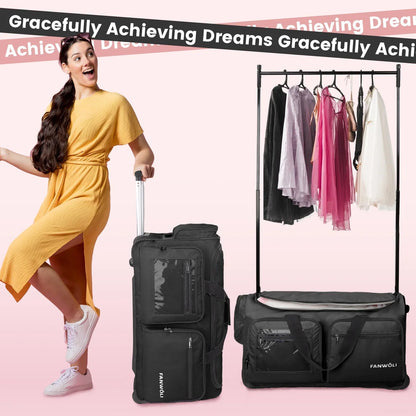 2026 NEW Fegat Dance Bag with Garment Rack - 28"Collapsible Rolling Competition Dance Duffle Bag Lightweight Costume Wheeled Suitcase for Dancers Shows Livestreamer Athletes