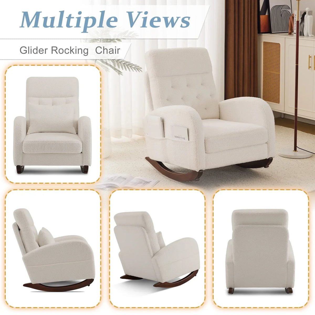 2026 NEW Ktaxon Rocking Accent Chair Glider Reading Chair Comfy Teddy Velvet Upholstered Single Sofa Rocker for Living Room, Nursery, Bedroom Beige