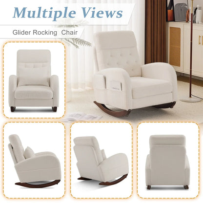 2026 NEW Ktaxon Rocking Accent Chair Glider Reading Chair Comfy Teddy Velvet Upholstered Single Sofa Rocker for Living Room, Nursery, Bedroom Beige
