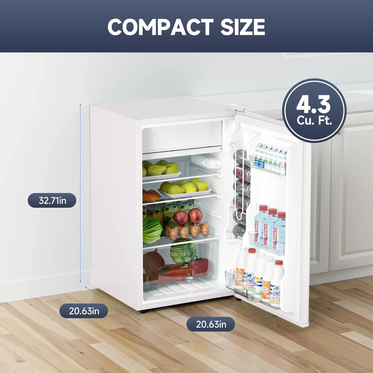 2026 NEW Soonbuy Compact Mini Fridge with Freezer, 4.3 Cu.Ft Single Door Refrigerator with Adjustable Temperature, Removable Shelves & Crisper Drawer, Energy Efficient Small Fridge for Bedroom, Office, Dorm, R