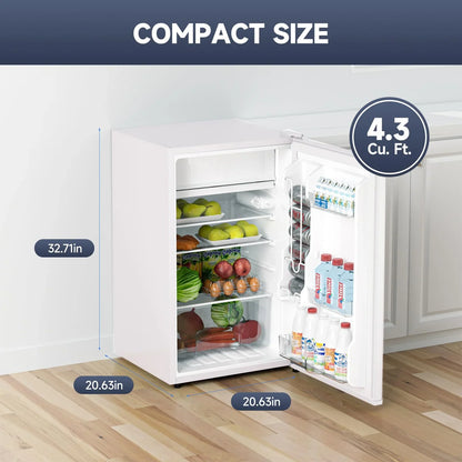 2026 NEW Soonbuy Compact Mini Fridge with Freezer, 4.3 Cu.Ft Single Door Refrigerator with Adjustable Temperature, Removable Shelves & Crisper Drawer, Energy Efficient Small Fridge for Bedroom, Office, Dorm, R