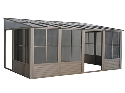 2026 NEW Gazebo Penguin Florence 10 ft x 16 ft Polycarbonate Roof Wall Mounted Solarium - Sand