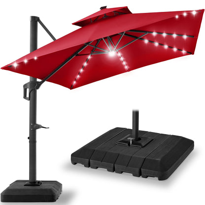 2026 NEW Best Choice Products 10x10ft 2-Tier Square Outdoor Solar LED Cantilever Patio Umbrella w/ Base Included - Tan