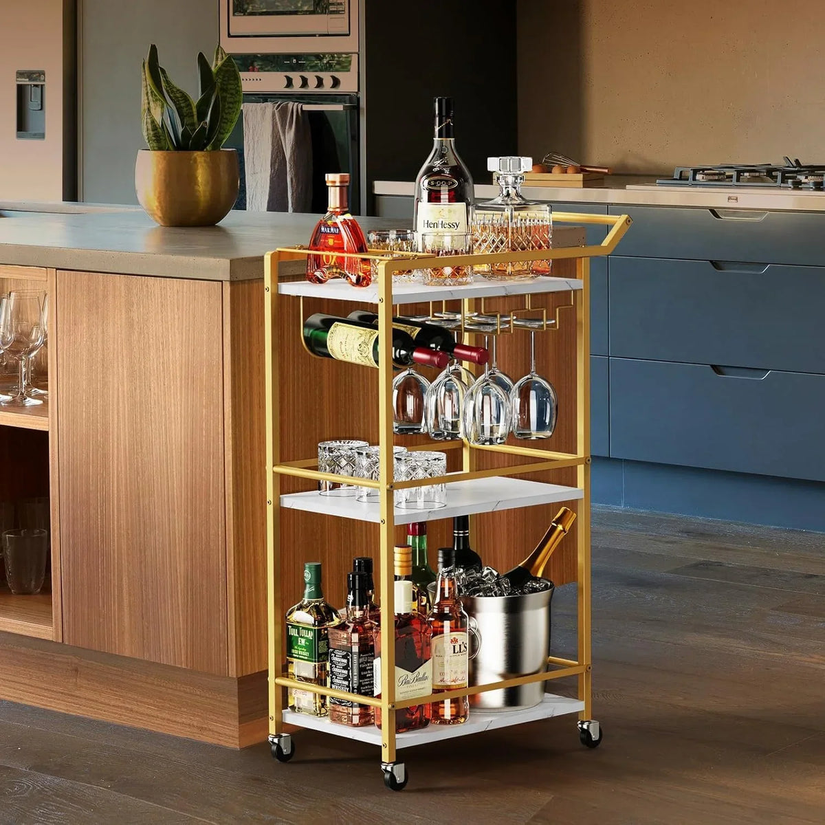 2026 NEW 3 Tier Bar Cart, Mini Liquor Utility Cart for Wine Beverage Dinner Party, Rolling Wine Coffee Drink Serving Cart with Lockable Wheels for Home Kitchen