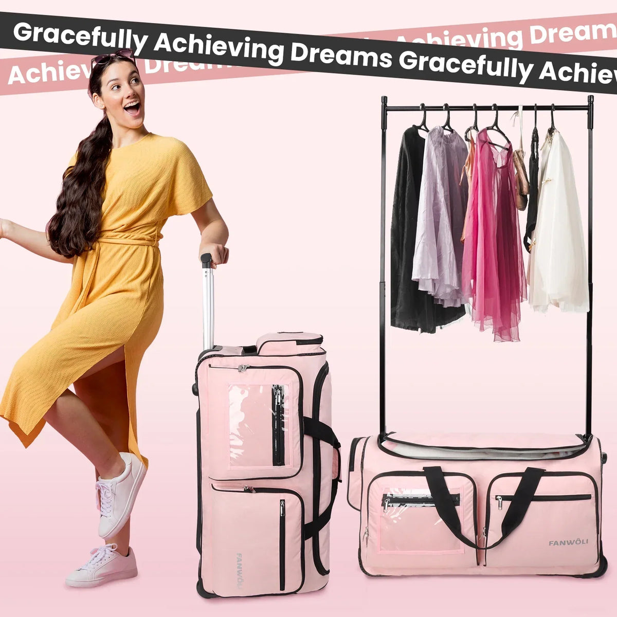 2026 NEW Fegat Dance Bag with Garment Rack - 28"Collapsible Rolling Competition Dance Duffle Bag Lightweight Costume Wheeled Suitcase for Dancers Shows Livestreamer Athletes