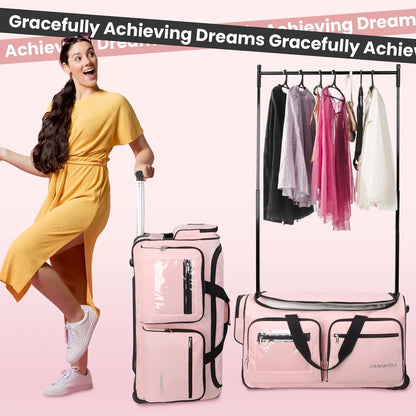 2026 NEW Fegat Dance Bag with Garment Rack - 28"Collapsible Rolling Competition Dance Duffle Bag Lightweight Costume Wheeled Suitcase for Dancers Shows Livestreamer Athletes
