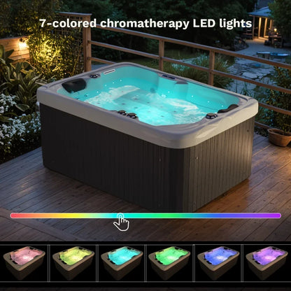 2026 NEW Patiowell 2 Person Home Spa Hot Tub for Outdoor, with 41pcs Massage Jets, LED lighting, Built-In Water Purification System, 900L, Black