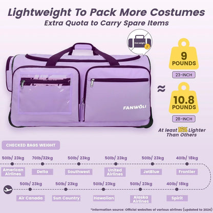 2026 NEW Fegat Dance Bag with Garment Rack - 28"Collapsible Rolling Competition Dance Duffle Bag Lightweight Costume Wheeled Suitcase for Dancers Shows Livestreamer Athletes