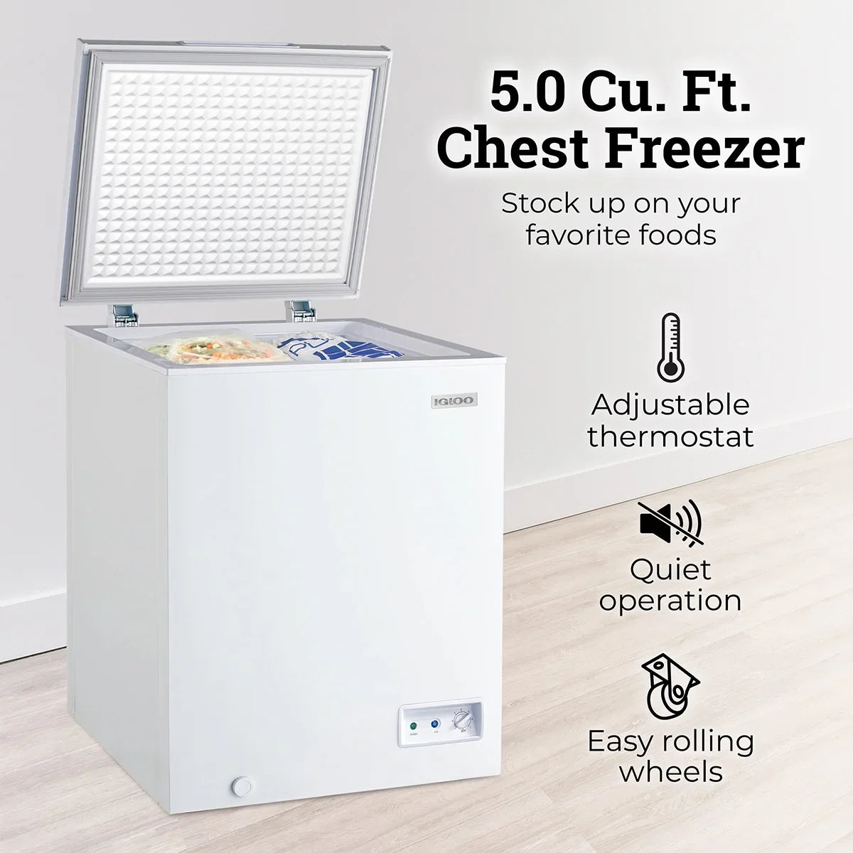 2026 NEW Igloo 5.0 Cu. Ft. Chest Freezer with Removable Basket, -10°F to 10°F, White