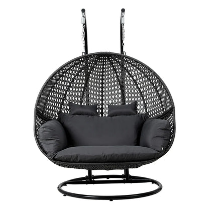 Gardeon Outdoor Egg Swing Chair Wicker Furniture Pod Stand Cushion 2 Seater Grey