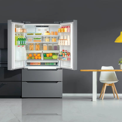 2026 NEW Cosmo 5 Piece Kitchen Appliance Packages with 30" Freestanding Electric Range 30" Island Range Hood 24" Built-in Fully Integrated Dishwasher French Door Refrigerator & 48 Bottle Wine Refrigerator