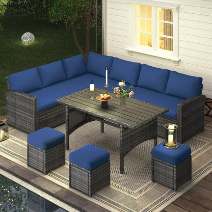 2026 NEW AECOJOY 7 Piece Patio Furniture Set PE Rattan Outdoor Dining Set Sectional Sofa Couch with Table Patio Conversation Set in Gray