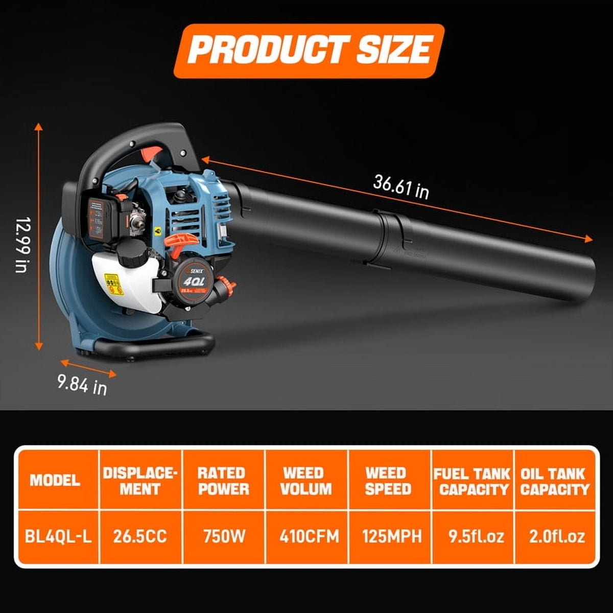 2026 NEW SENIX BL4QL-L 125 MPH at 410 CFM 26.5cc Gas Powered Handheld Leaf Blower