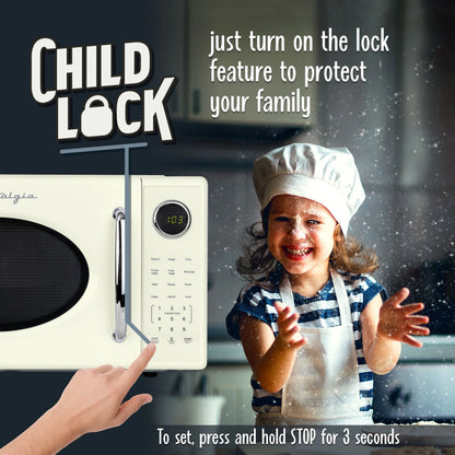 2026 NEW Nostalgia Retro Microwave Oven - 1.1 Cu Ft & 1000-Watt Countertop Size with Glass Turntable, Child Safety Lock, 8 Auto-Cook Programs & Digital Clock - Black