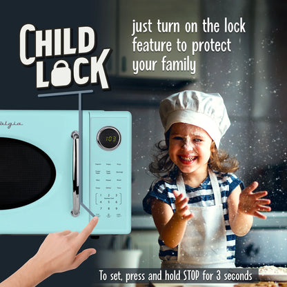 2026 NEW Nostalgia Retro Microwave Oven - 1.1 Cu Ft & 1000-Watt Countertop Size with Glass Turntable, Child Safety Lock, 8 Auto-Cook Programs & Digital Clock - Black