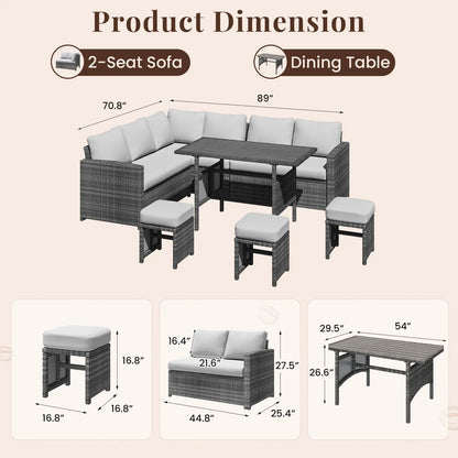 2026 NEW AECOJOY 7 Piece Patio Furniture Set PE Rattan Outdoor Dining Set Sectional Sofa Couch with Table Patio Conversation Set in Gray