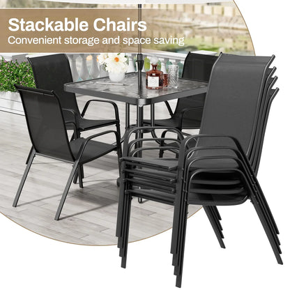 2026 NEW Pirecart 5-Piece Outdoor Patio Dining Table Set with 4 Stackable Textilene Chairs for for Patio, Lawn, Garden, Gray