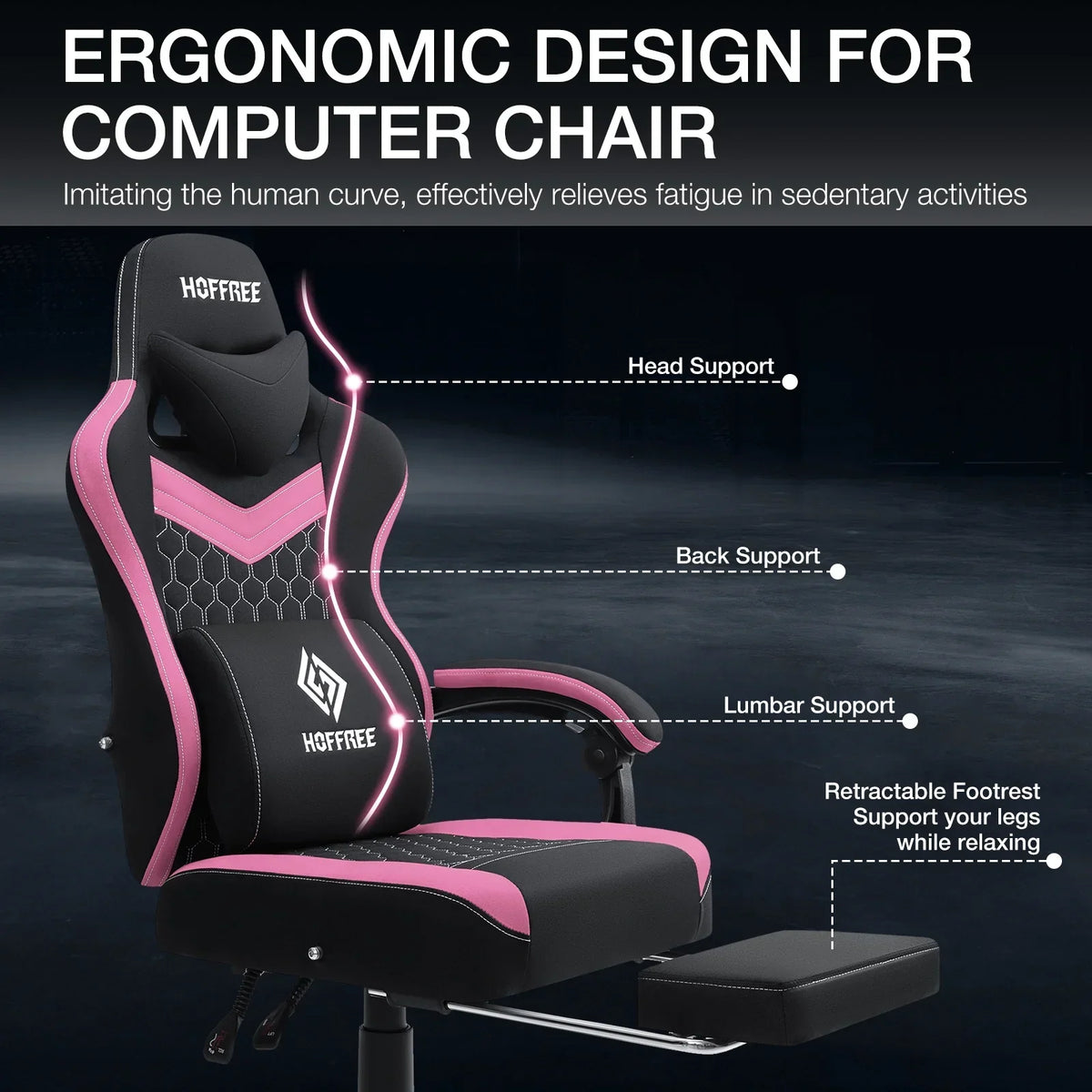 2026 NEW Hoffree Gaming Chair with Massage Fabric Office Chair with footrest for Adults, Ergonomic Gamer Chair with Headrest and Lumbar Support for Office Gaming, 440 LBS