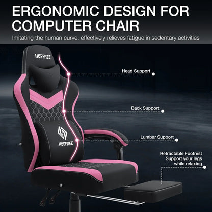 2026 NEW Hoffree Gaming Chair with Massage Fabric Office Chair with footrest for Adults, Ergonomic Gamer Chair with Headrest and Lumbar Support for Office Gaming, 440 LBS