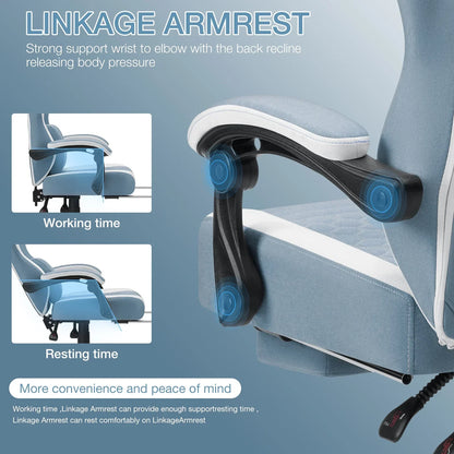 2026 NEW Hoffree Gaming Chair with Massage Fabric Office Chair with footrest for Adults, Ergonomic Gamer Chair with Headrest and Lumbar Support for Office Gaming, 440 LBS