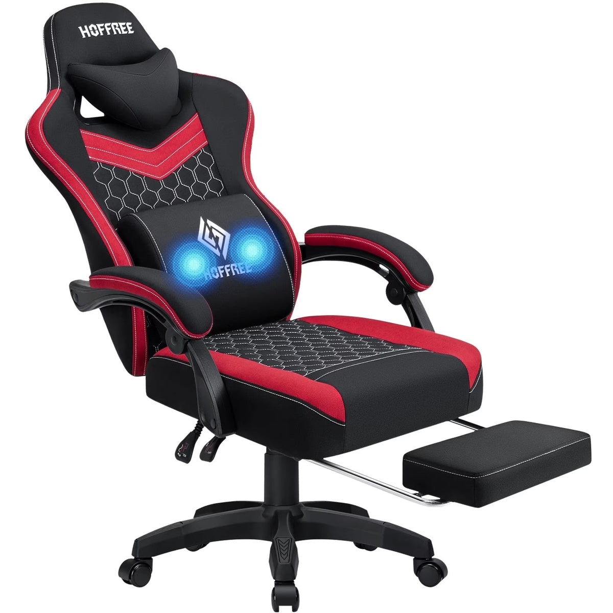 2026 NEW Hoffree Gaming Chair with Massage Fabric Office Chair with footrest for Adults, Ergonomic Gamer Chair with Headrest and Lumbar Support for Office Gaming, 440 LBS