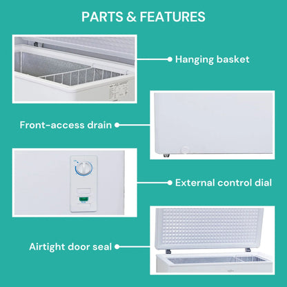 2026 NEW Koolatron Large Chest Freezer, 7.0 cu ft (195L),Manual Defrost Deep Freeze, Storage Basket, Space-Saving Flat Back, Stay-Open Lid, Front-Access Drain, White