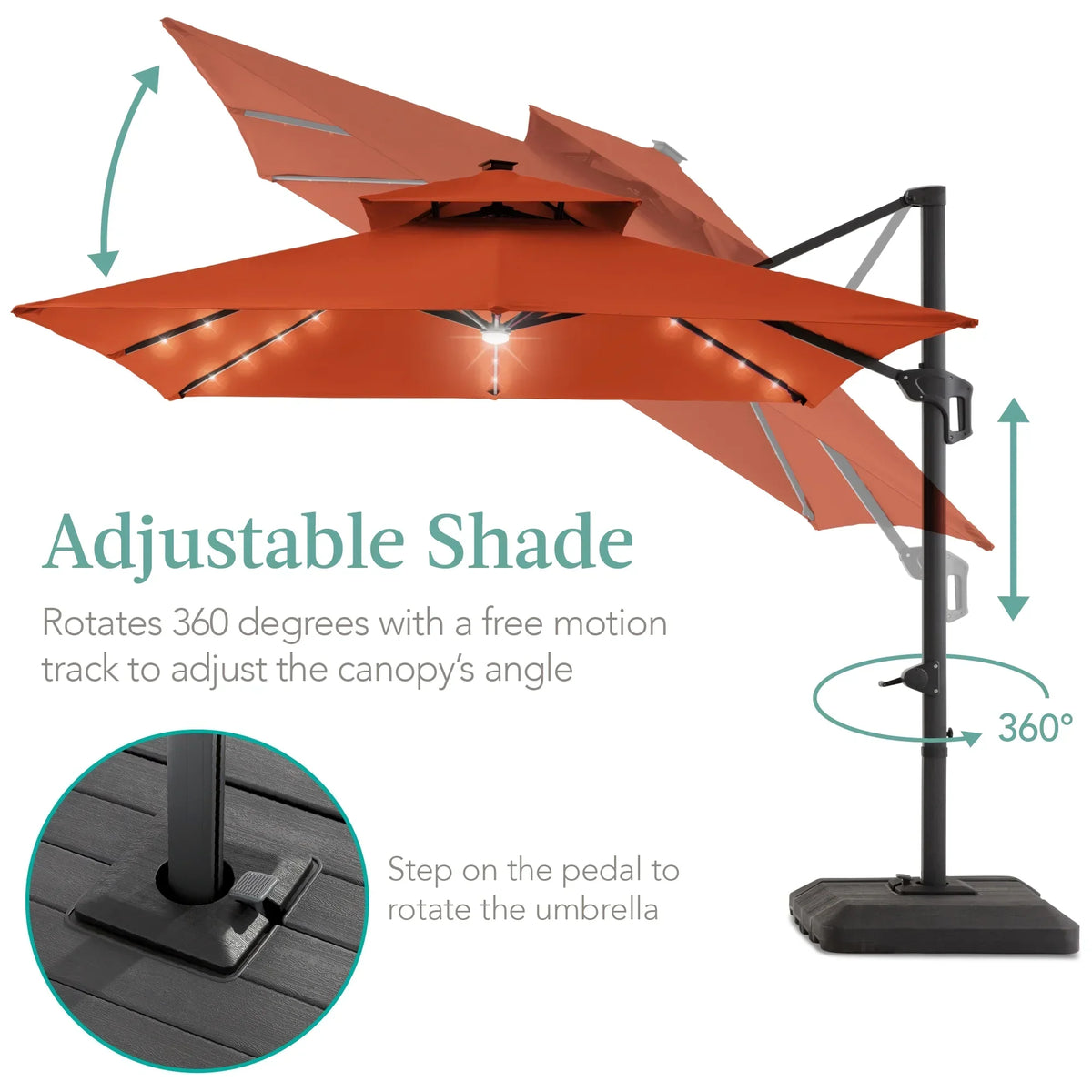 2026 NEW Best Choice Products 10x10ft 2-Tier Square Outdoor Solar LED Cantilever Patio Umbrella w/ Base Included - Tan