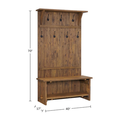2026 NEW Alaterre Furniture Castleton 70 in. Hall Tree with Bench, Shelves & Coat Hooks -C Solid Mango Wood Entryway Organizer in Driftwood Finish