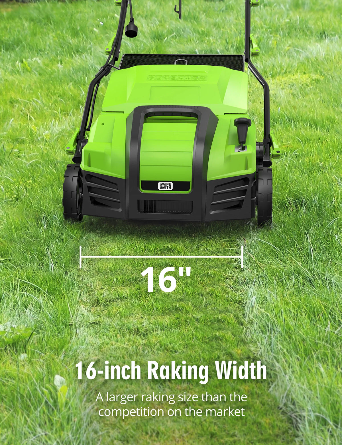 2026 NEW SWIPESMITH 16" 15 Amp Electric Dethatcher Scarifier, Lawn with 5-Position Depth Adjustment, 14.5 Gal Removable Thatch Collection Bag, Quick-Fold, Keeps Health