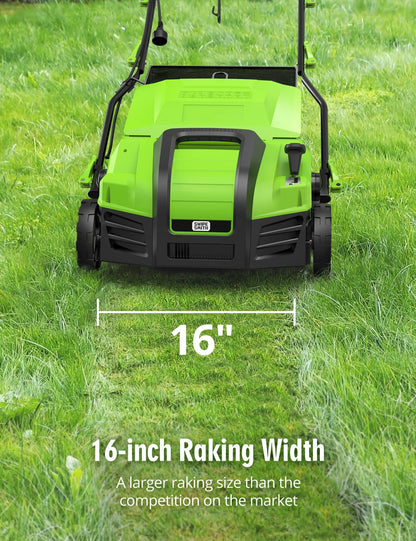 2026 NEW SWIPESMITH 16" 15 Amp Electric Dethatcher Scarifier, Lawn with 5-Position Depth Adjustment, 14.5 Gal Removable Thatch Collection Bag, Quick-Fold, Keeps Health