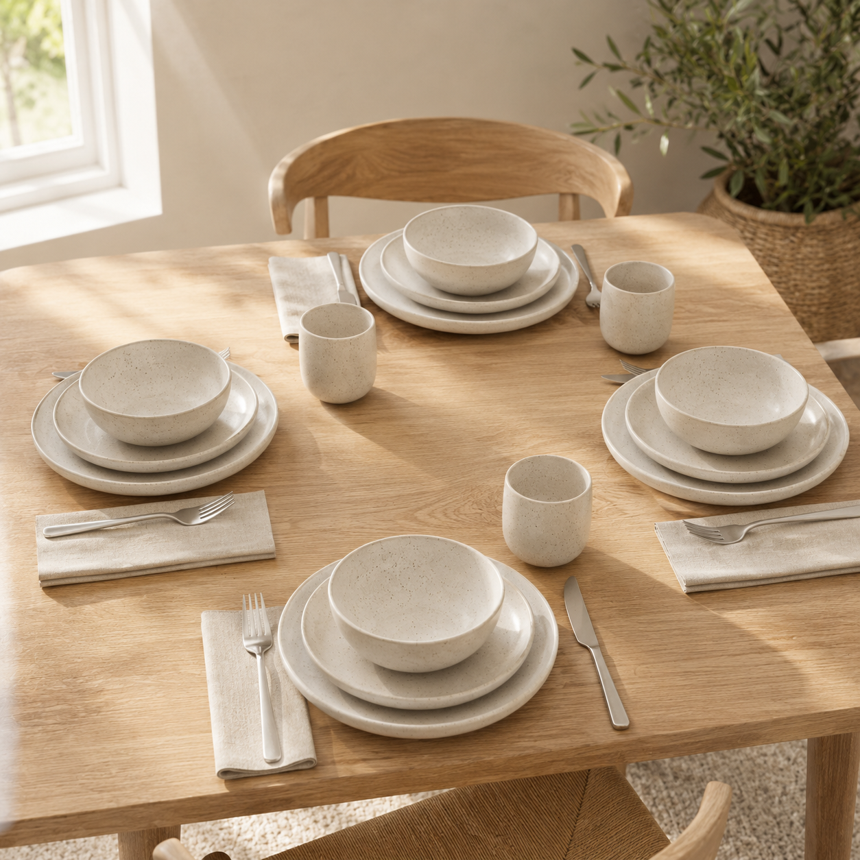 16-Piece Speckled Stoneware Dinnerware Set, Service for 4, Off White