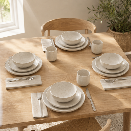 16-Piece Speckled Stoneware Dinnerware Set, Service for 4, Off White