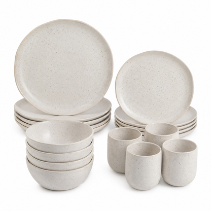 16-Piece Speckled Stoneware Dinnerware Set, Service for 4, Off White