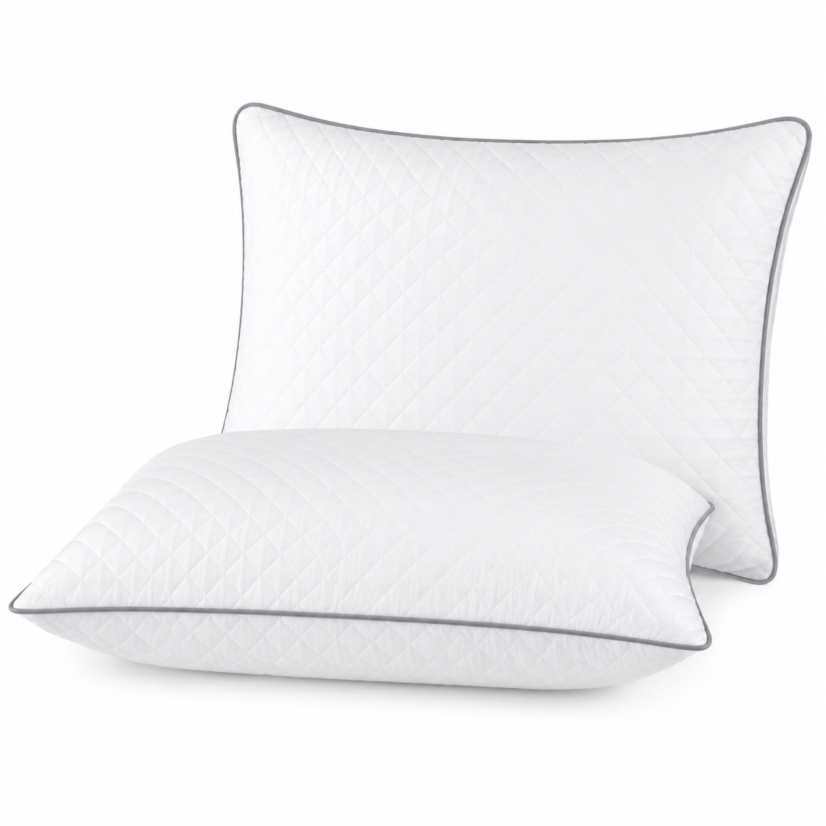 Quilted Hotel Bed Pillows, Standard Size, Medium Loft, Set of 2