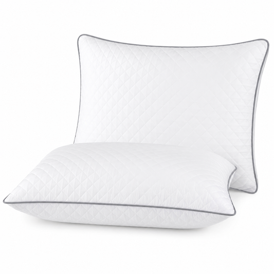 Quilted Hotel Bed Pillows, Standard Size, Medium Loft, Set of 2