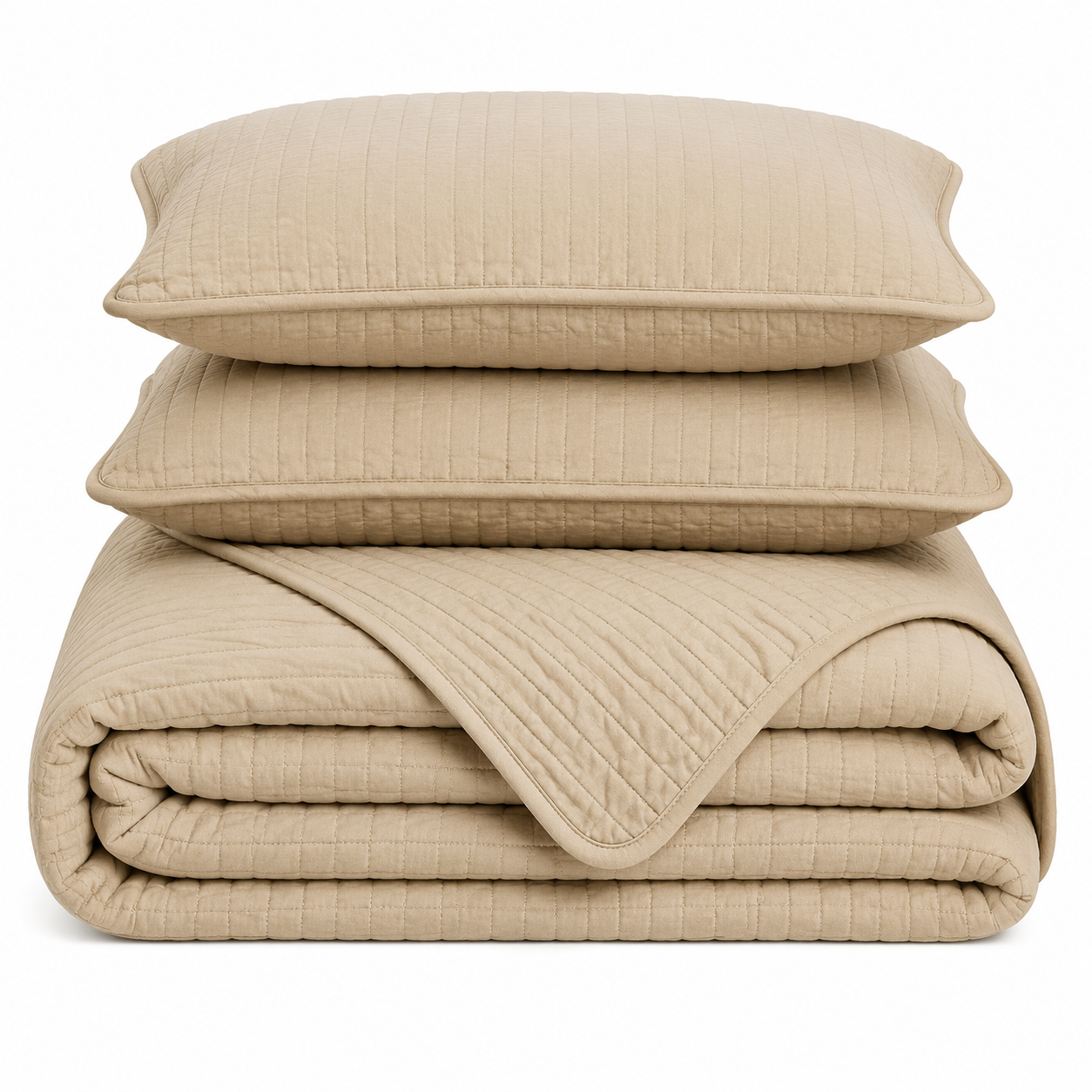 Queen 3-Piece Lightweight Quilt Set with 2 Shams, Oatmeal Beige