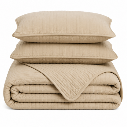 Queen 3-Piece Lightweight Quilt Set with 2 Shams, Oatmeal Beige