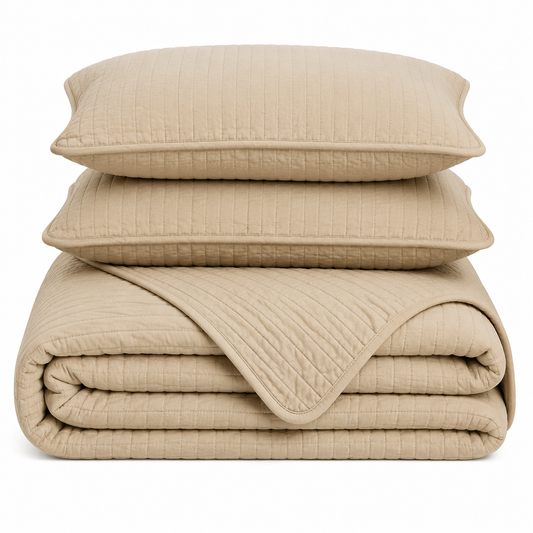 Queen 3-Piece Lightweight Quilt Set with 2 Shams, Oatmeal Beige