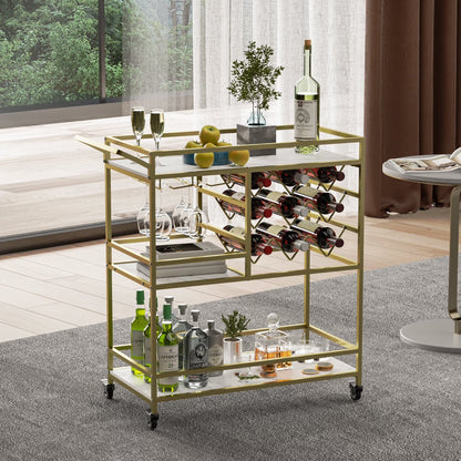 2026 NEW WHIFEA 3-Tier Home Bar Cart with Wine Rack, Mobile Serving Wine Cart on Wheels, Modern Rolling Drink Trolley for Coffee Tea Wine