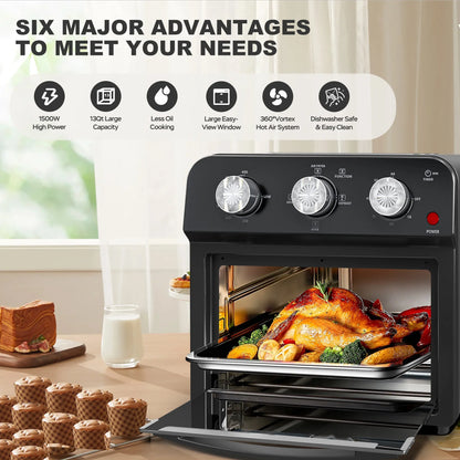 2026 NEW PlumChef 13 Quart 4 Slices Air Fryer Convection Toaster Oven, 1500W, 7 in 1 Multifunction with Roast, Bake, Grill, Broil, Toast, Dehydrate, Defrost