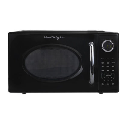 2026 NEW Nostalgia Retro Microwave Oven - 1.1 Cu Ft & 1000-Watt Countertop Size with Glass Turntable, Child Safety Lock, 8 Auto-Cook Programs & Digital Clock - Black