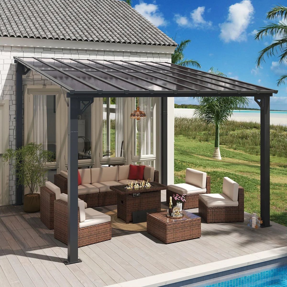 2026 NEW Aoxun 8' x 5' Gazebo for Patio, Gazebo Pergola with Sloped Roof, Grill Gazebo Large Wall-Mounted Heavy Duty Awnings, for Backyard, Deck, Patio