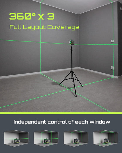 2026 NEW Laser Level 3x360- LASGOO with Remote Control, 2 Rechargeable Batteries, 100FT Range, 360- Magnetic Rotating Stand, IP54, 3Ds