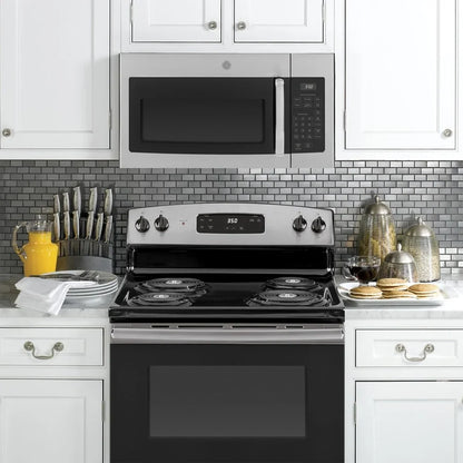 2026 NEW GE JVM3160RFSS 1.6 Cu. Ft. Over-the-Range Microwave Oven Stainless Steel Bundle with Deco Chef Pair of Red Heat Resistant Oven Mitt and 3 YR CPS Enhanced Protection Pack
