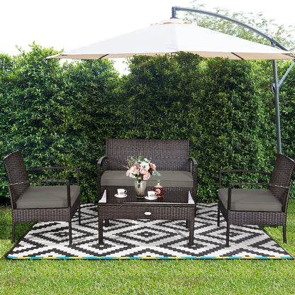 2026 NEW Costway 4pcs Patio Rattan Wicker Furniture Set Loveseat Sofa Cushioned Garden Yard