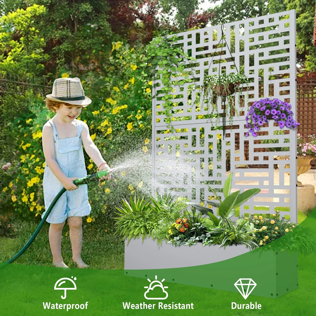 2026 NEW FOOWIN 71'' H Metal Planter with Trellis, Outdoor Raised Garden Bed for Climbing Plants, Trellis Planter Box with Drainage Hole, Black