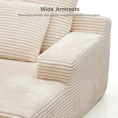 2026 NEW 65" Corduroy Cloud Sleeper Chaise Lounge Chair, No Assembly Sofa Bed with Pillows, Beige