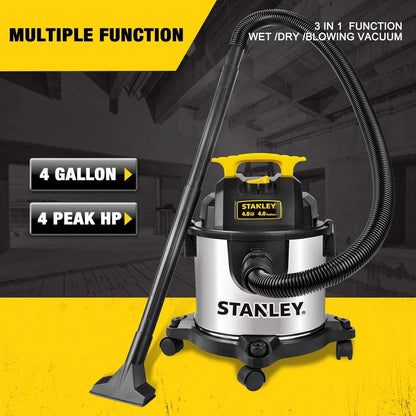 2026 NEW 4 Gallon Wet Dry Vacuum, 4 Peak HP Stainless Steel 3 in 1 Shop Vacuum Blower with Powerful Suction, Vacuum for Job Site, Garage, Basement, Workshop