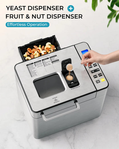 2026 NEW Simzlife 25-in-1 Bread Maker Machine, 2LB Capacity for Dough & Bread with Automatic Fruit and Nut Dispenser, Stainless Steel Construction